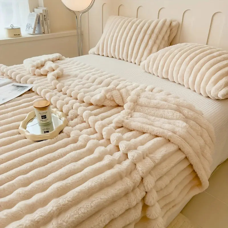 Luxurious Faux Rabbit Fur Throw Blanket - Soft, Warm & Cozy